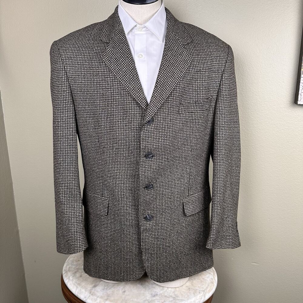 J Riggings Sport Coat Blazer Houndstooth Men 42R Wool Blend 4 Button !
